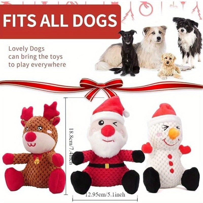 Santa Claus Moose Snowman Plush Dog Chew Toys Pack