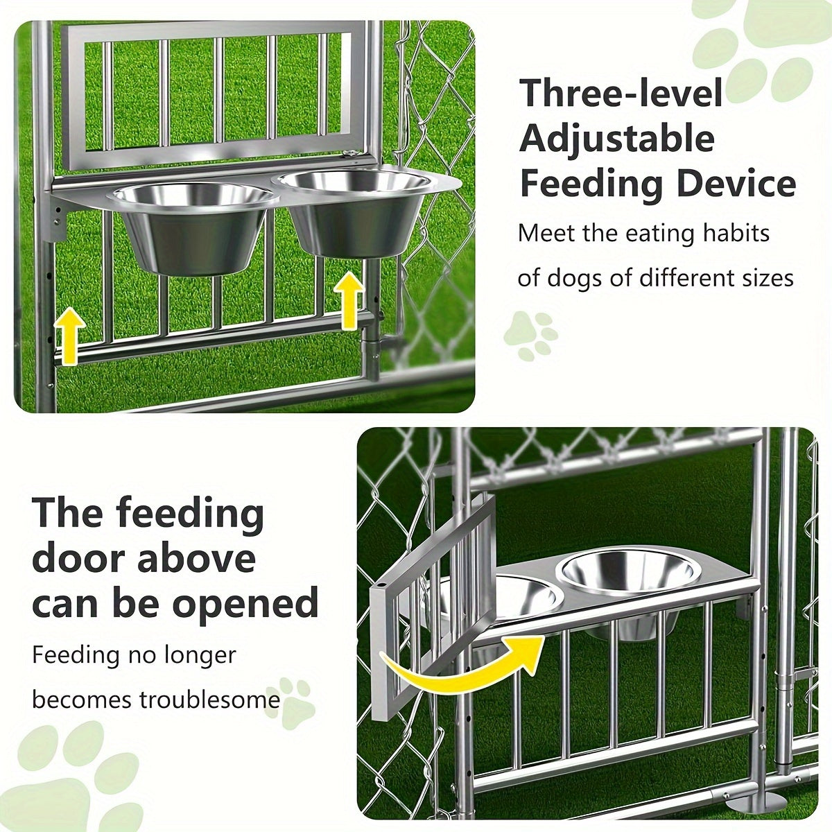 Durable Outdoor Dog Kennel with UV-Resistant Roof and Feeding Bowls