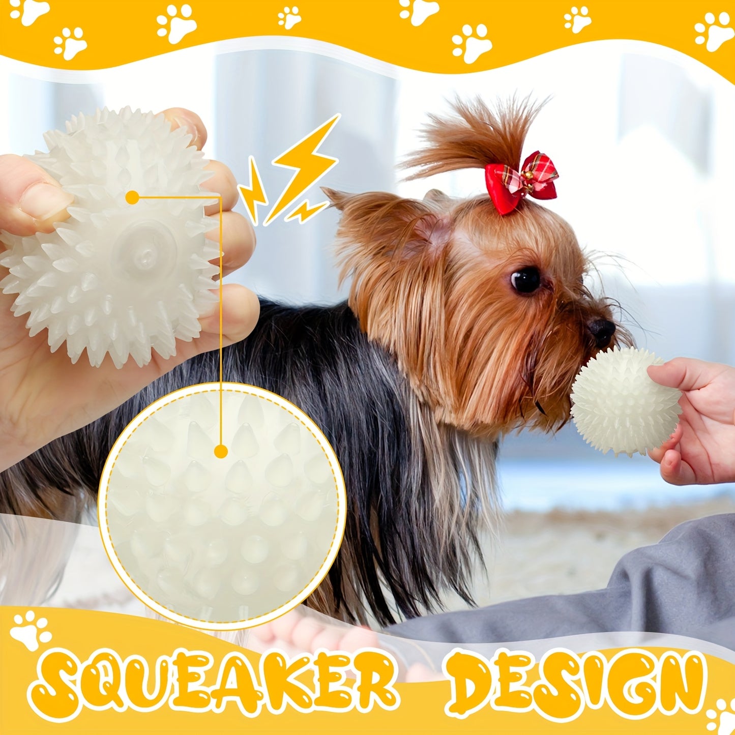 4pcs 3.15 Inch Glow In The Dog Balls Light Up Spiky Chew Toys