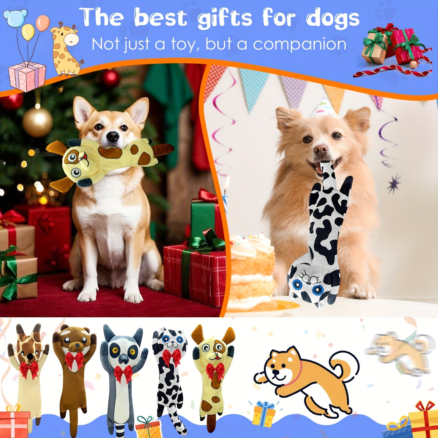 Soft Plush Animal Chew Toys Set for Dogs and Puppies
