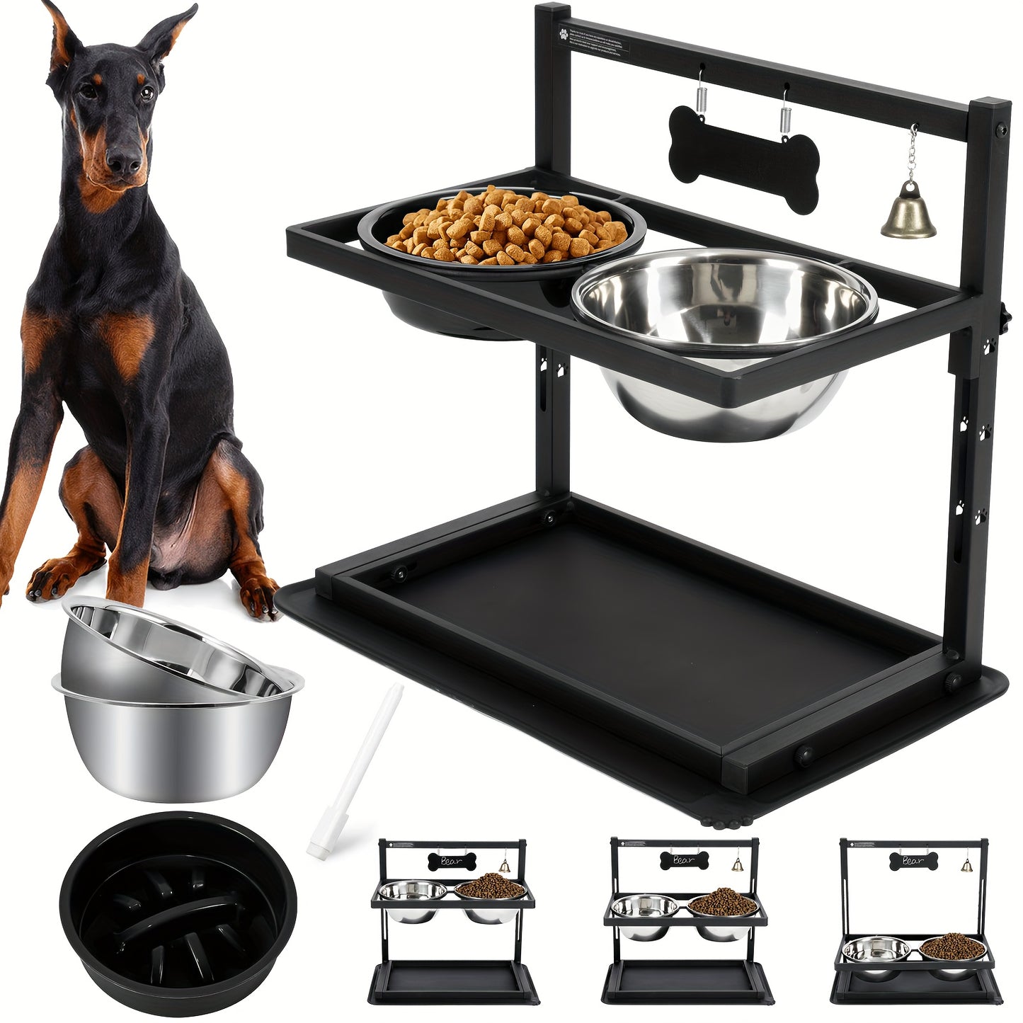 Adjustable Height Elevated Dog Bowl Set For Large Dogs