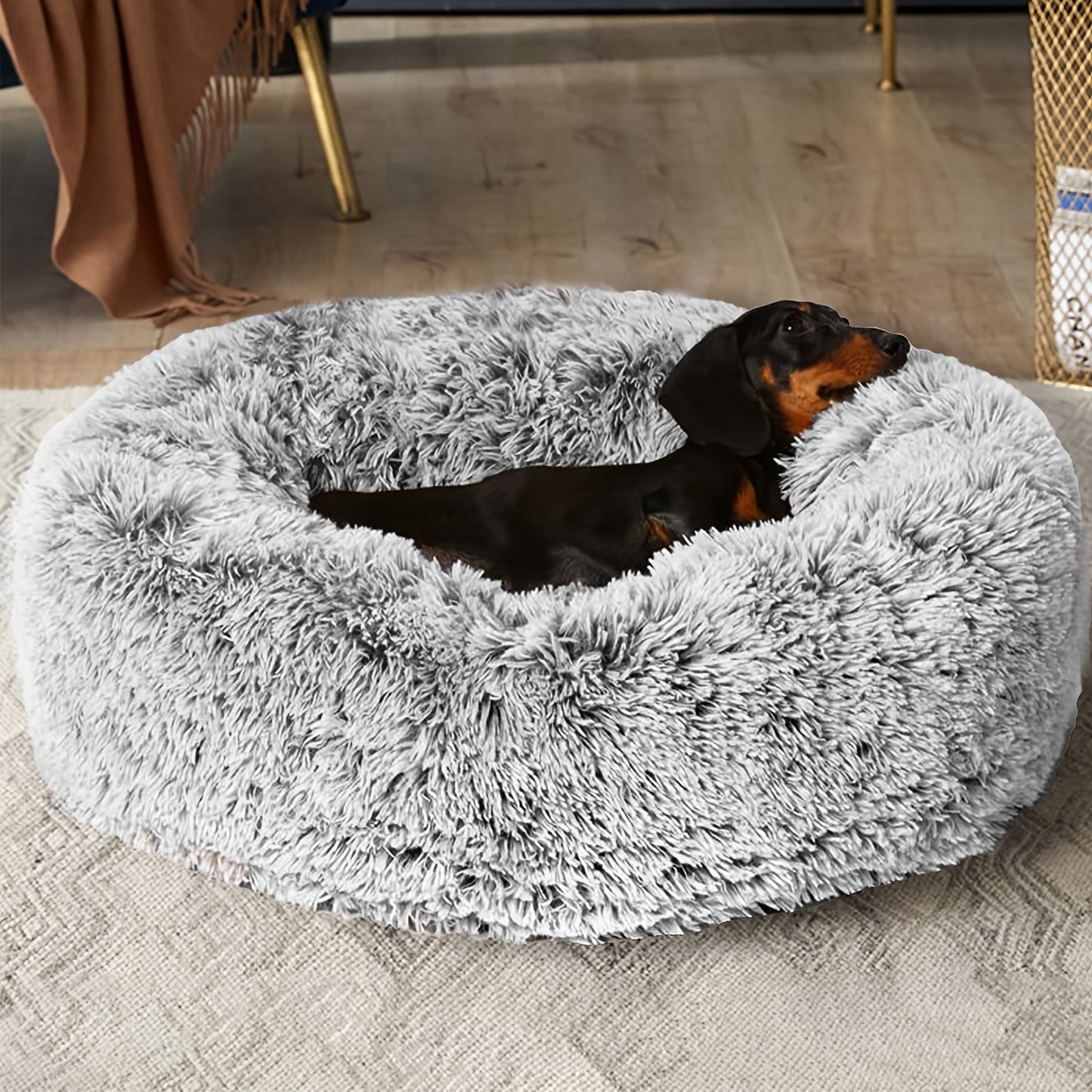 Plush Round Pet Bed - Warm Velvet Non-Slip Donut Bed