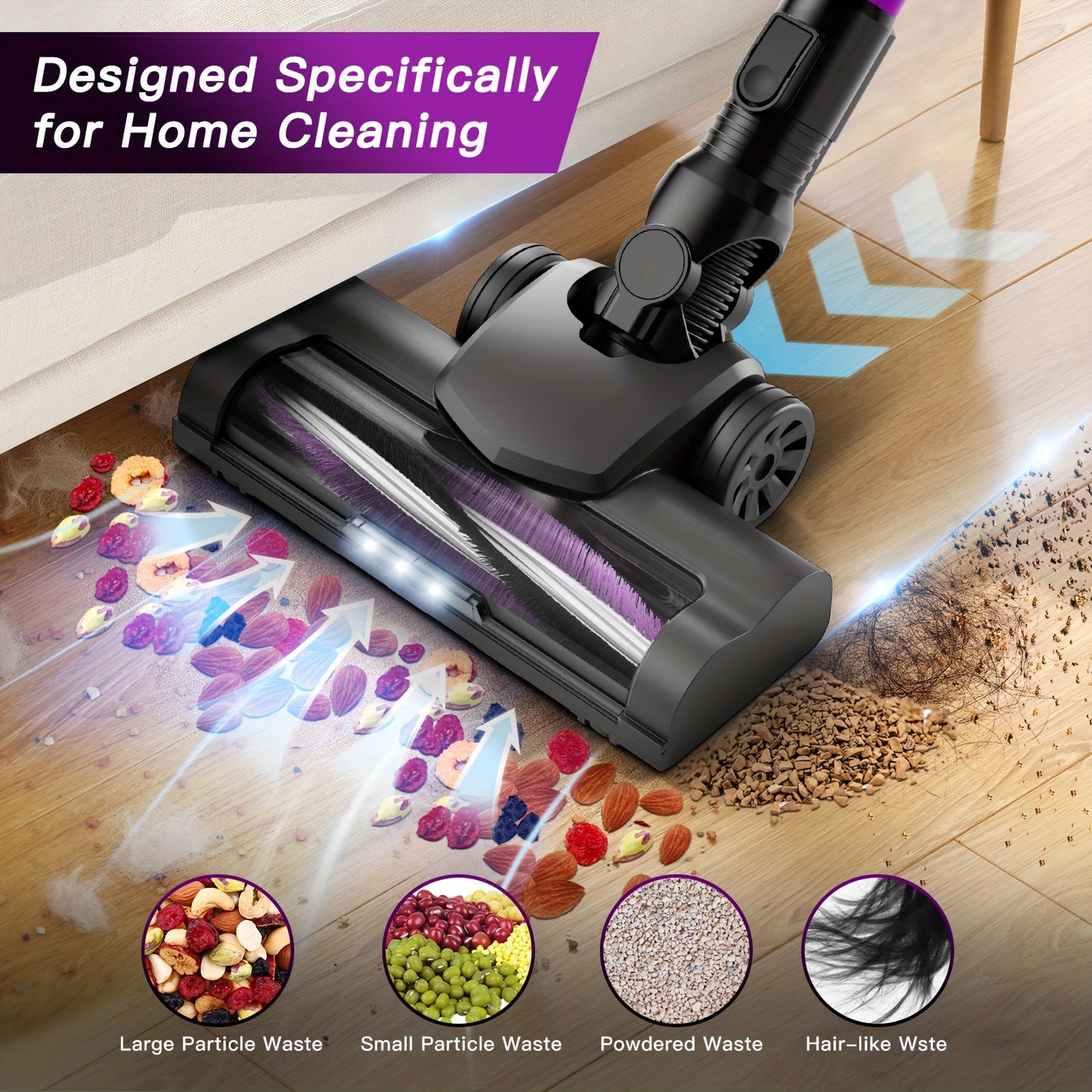 Cordless Vacuum Cleaner With LED Lights And Foldable Tube