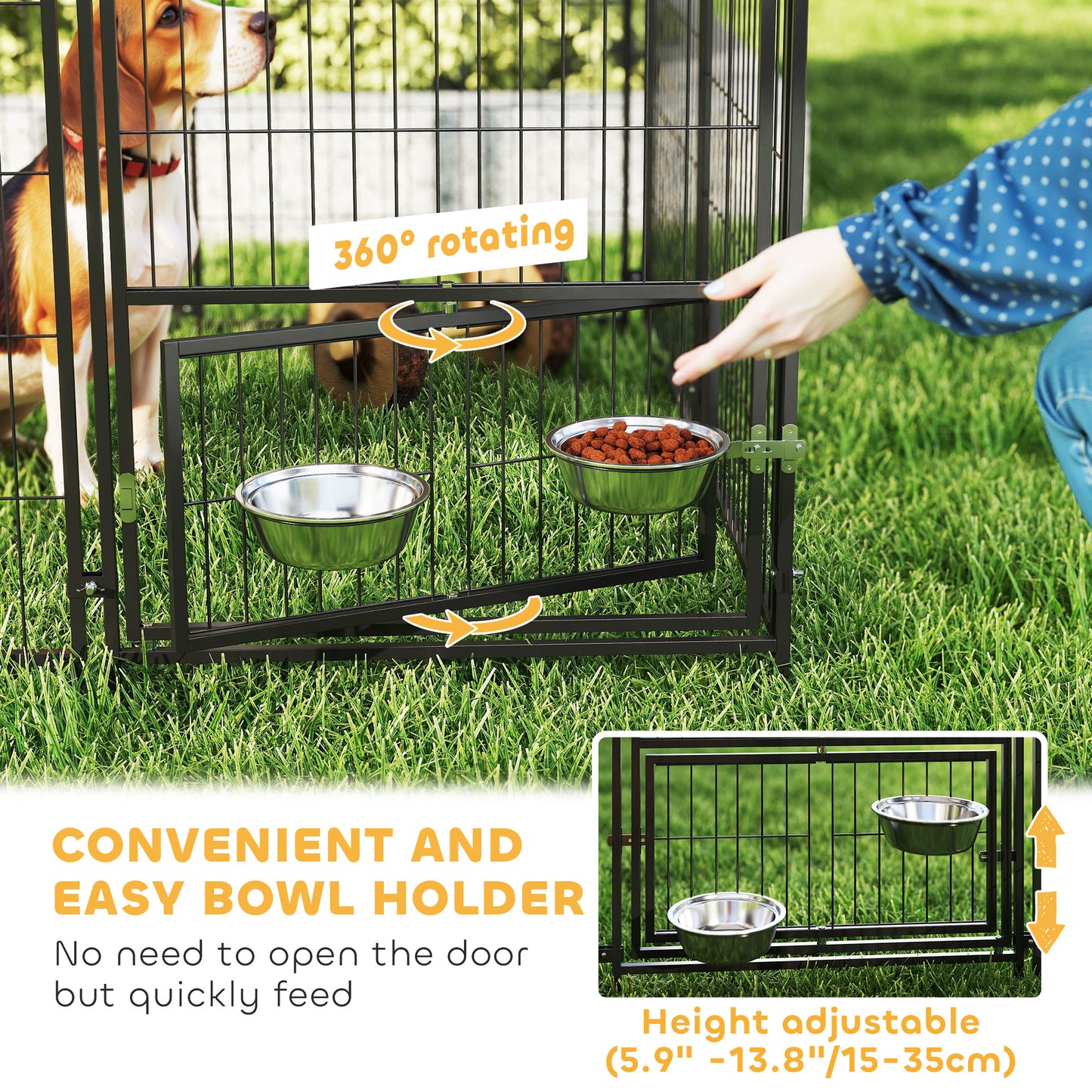 Large Outdoor Dog Kennel with Adjustable Bowls and Canopy