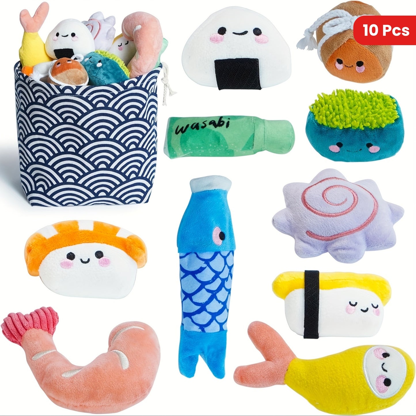 Nocciola Sushi Plush Dog Toys Set with Squeaky Chew Toys