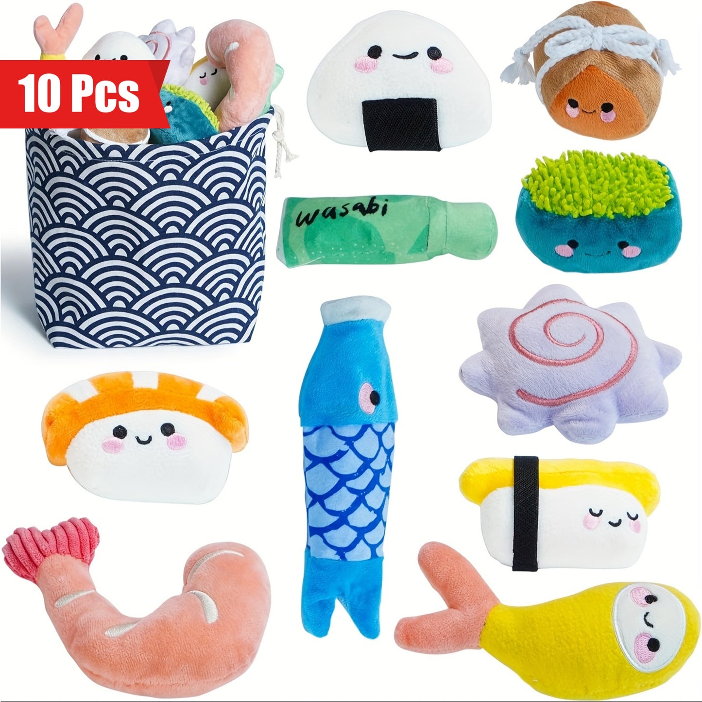 Nocciola Sushi Plush Dog Toys Set with Squeaky Chew Toys