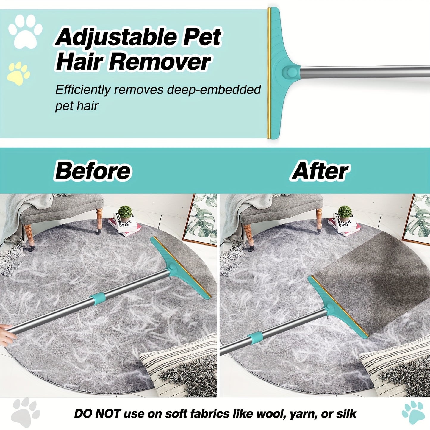 Pet Hair Brush Adjustable Removal Brush for Carpets