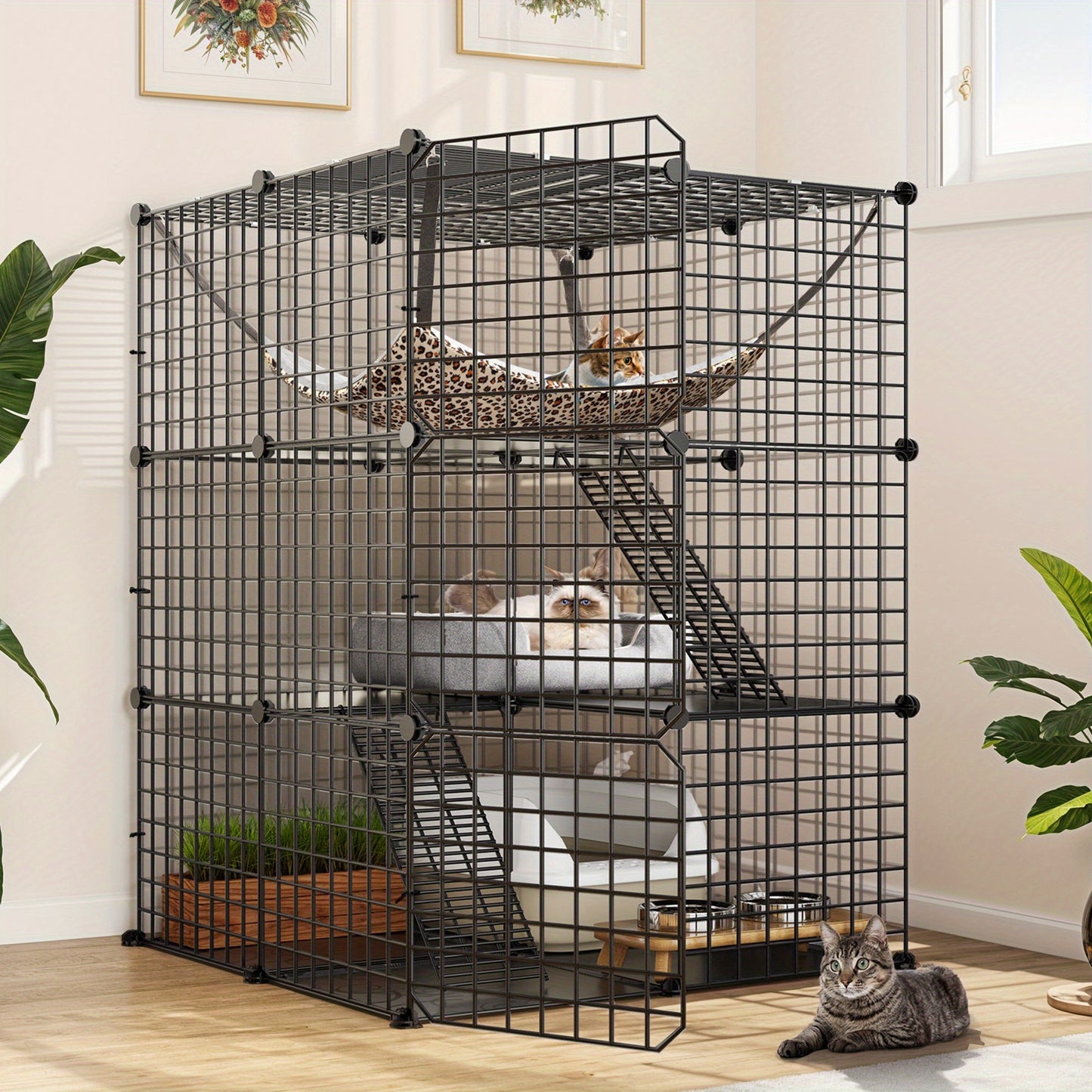 DIY Cat Enclosure with Hammock for Indoor and Outdoor Play