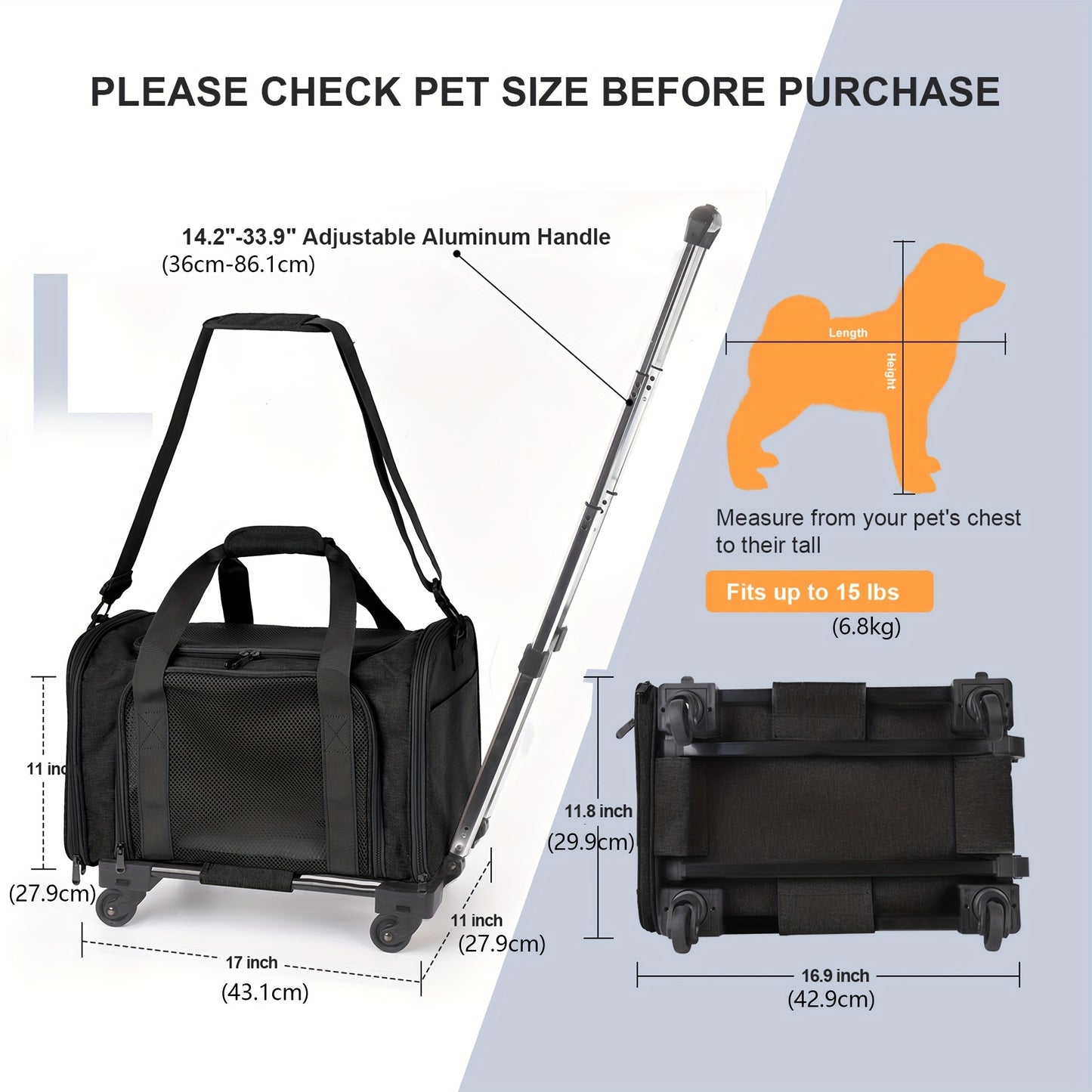 Airline Approved Pet Bag with Smooth Sliding Wheels