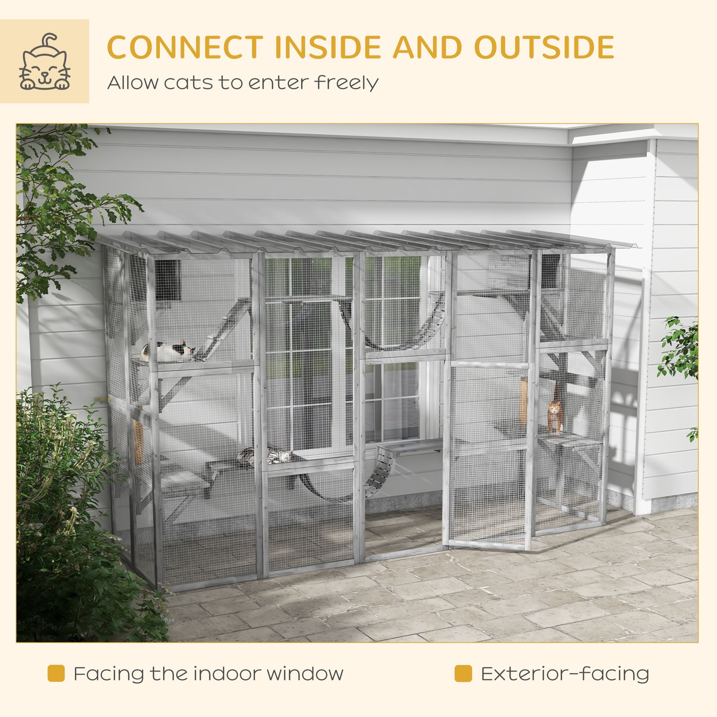 Outdoor Cat Catio Playground with Weather Protection and Shelves