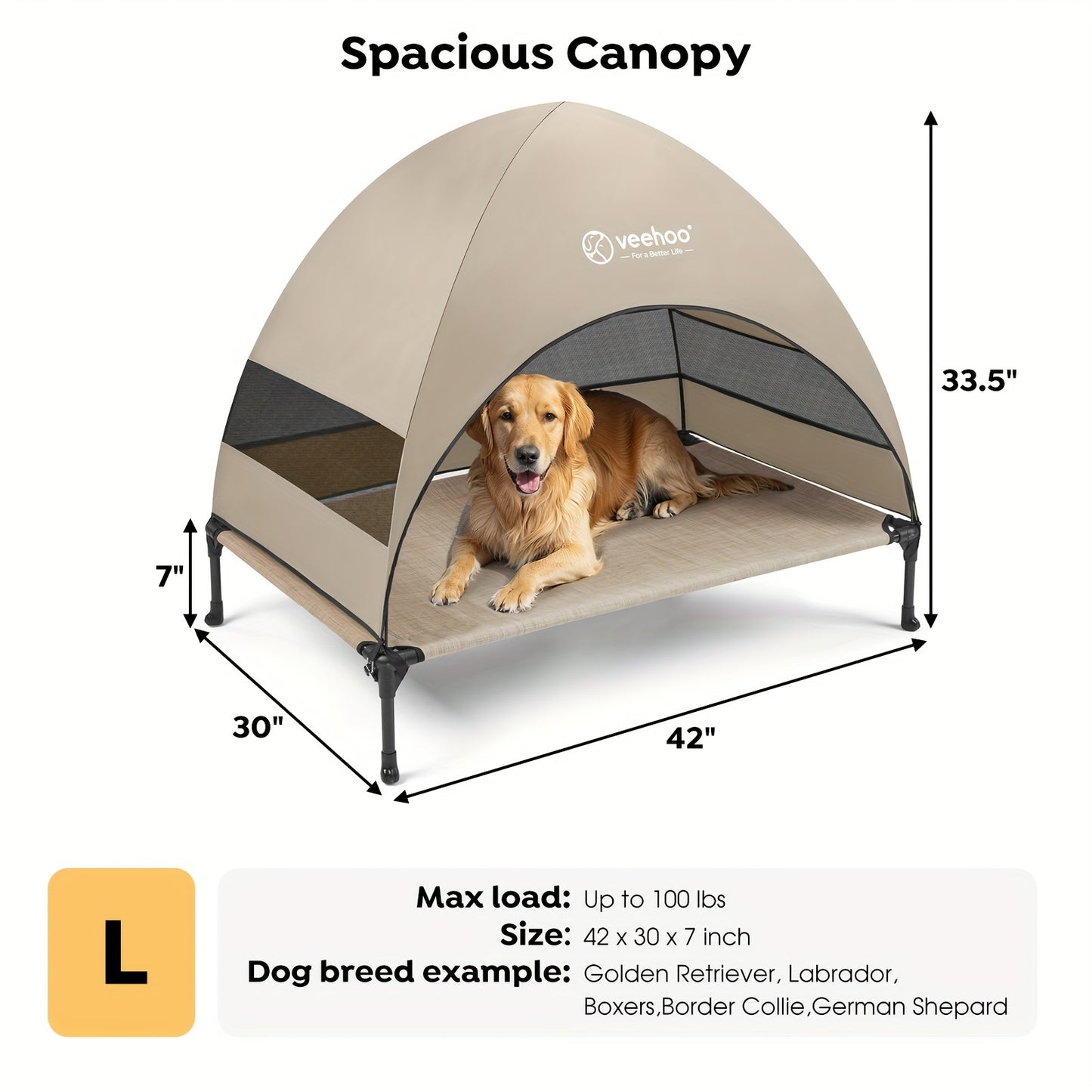 Veehoo Elevated Cooling Dog Bed with Removable Canopy