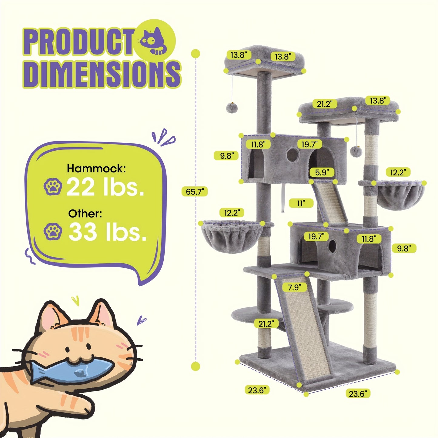 WEWAY Multi-Level Cat Tree Tower with Scratching Posts and Hammock