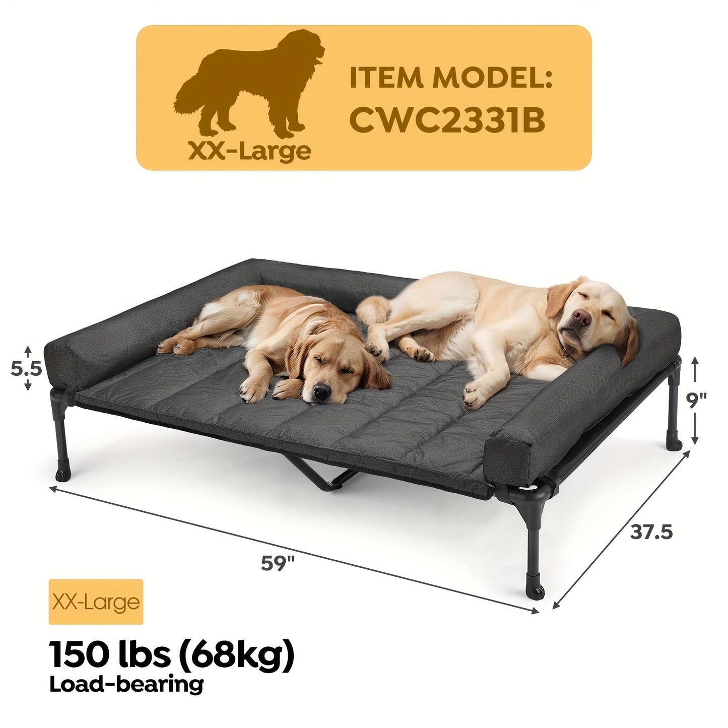 Veehoo Cooling Elevated Dog Bed with Removable Pillow-Top Mat