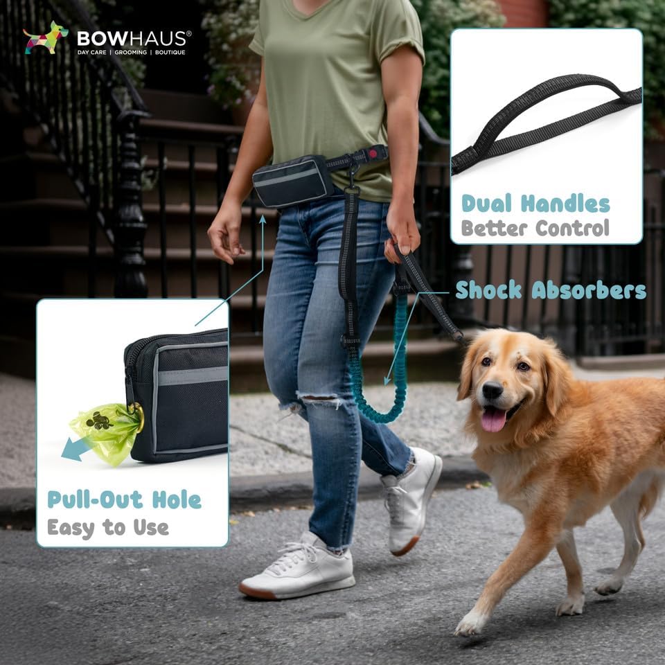 CAPHAUS Hands Free Dog Leash with Zipper Pouch and Bungee
