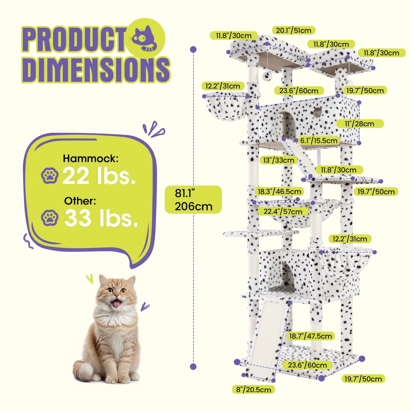 WEWAY Multi-Level Cat Tree Tower with Scratching Posts and Hammock