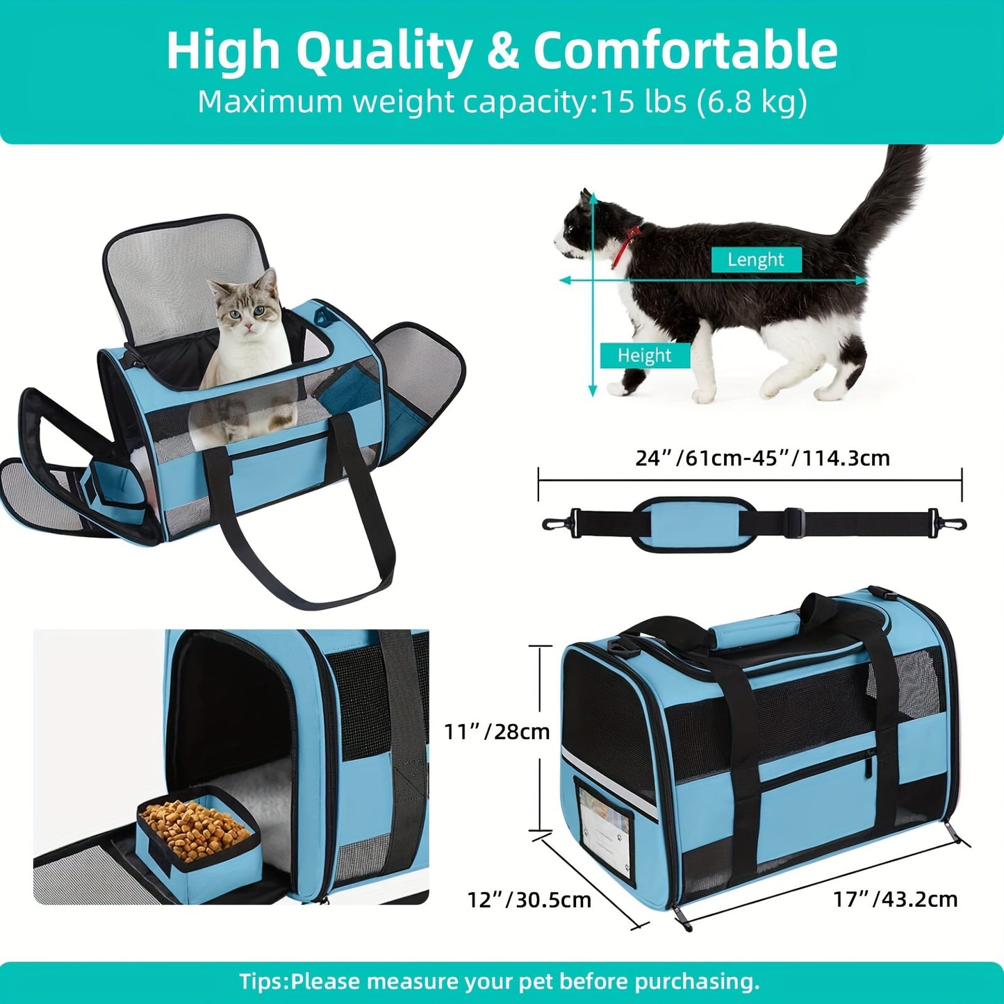 TSA Approved Soft Sided Cat Carrier with Cozy Design