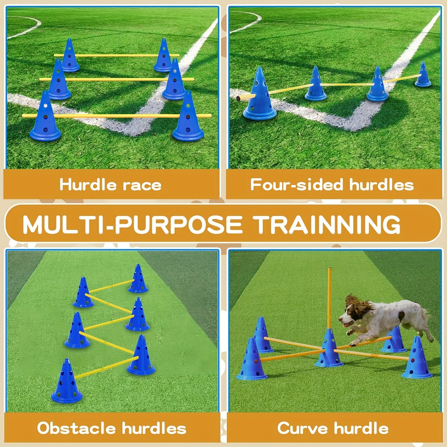 Dog Agility Hurdle Cone Set with 12 Cones and 6 Rods