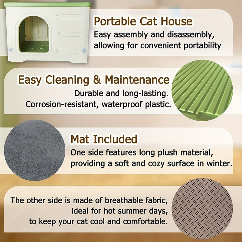 Waterproof Cat House With Mat, Classic Style, Plastic Shelter