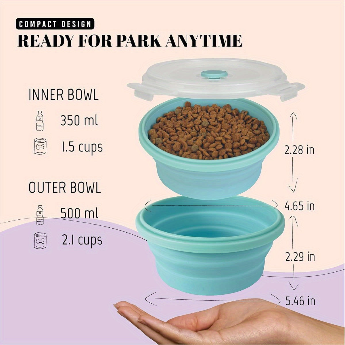 30oz Airtight Collapsible Dog Bowls with Lids, 2 Pack