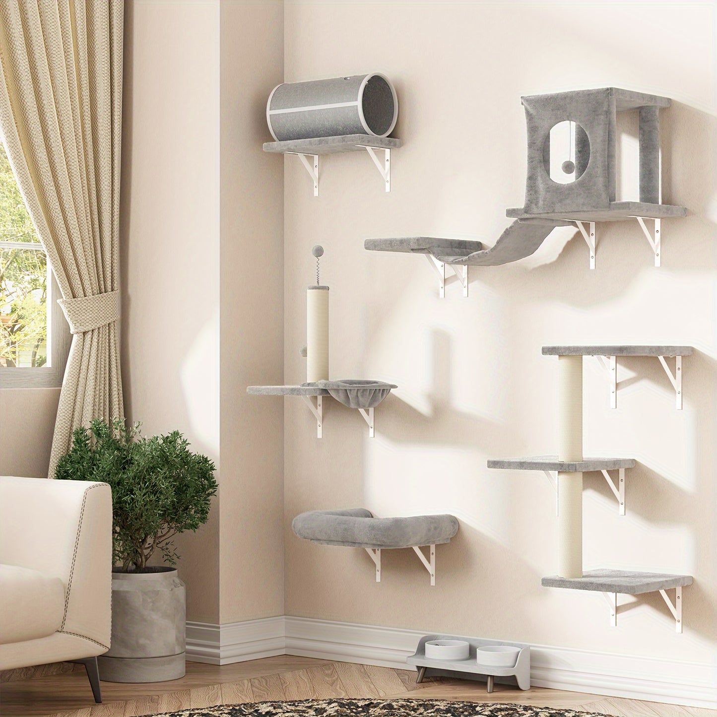 Bifanuo Luxury Wall Mounted Cat Furniture Set for Indoor Cats