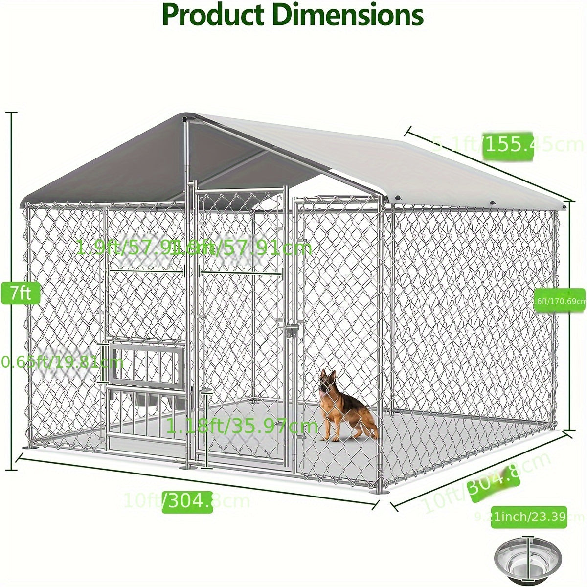 Durable Outdoor Dog Kennel with UV-Resistant Roof and Feeding Bowls