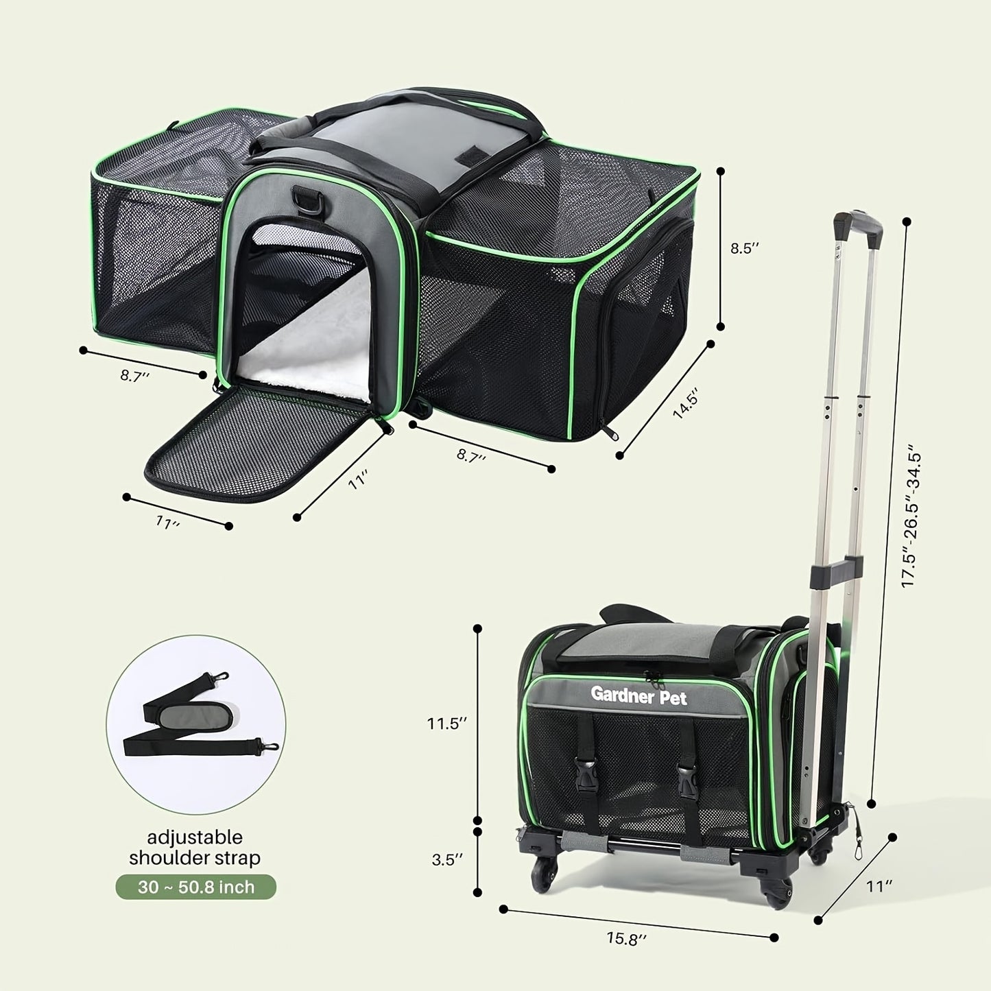 Under 15lb Collapsible Pet Carrier With Wheels For Cats