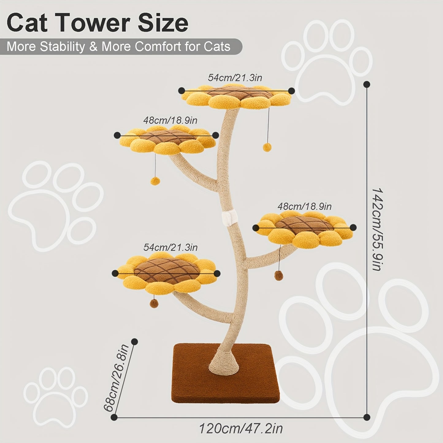 55.9" Tall Sunflower Cat Tower for Large Cats and Play
