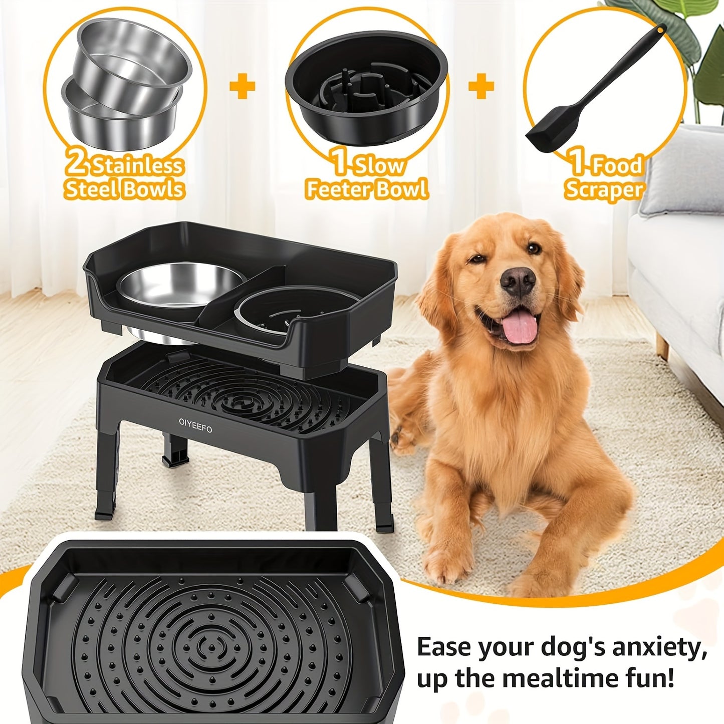 Home Relaxation Adjustable Height Elevated Dog Bowl Stand