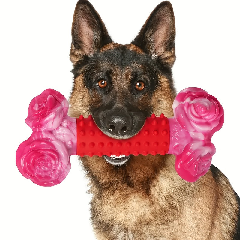 Durable Beef Flavored Rose Bone Shape Interactive Dog Toy