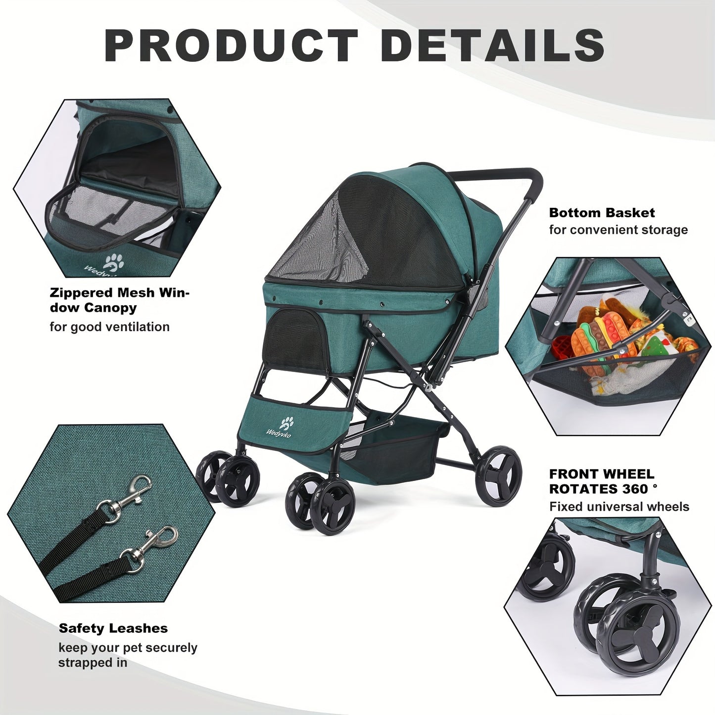 Medium-Sized 50 Pound Dog Stroller With 360 Front Wheels