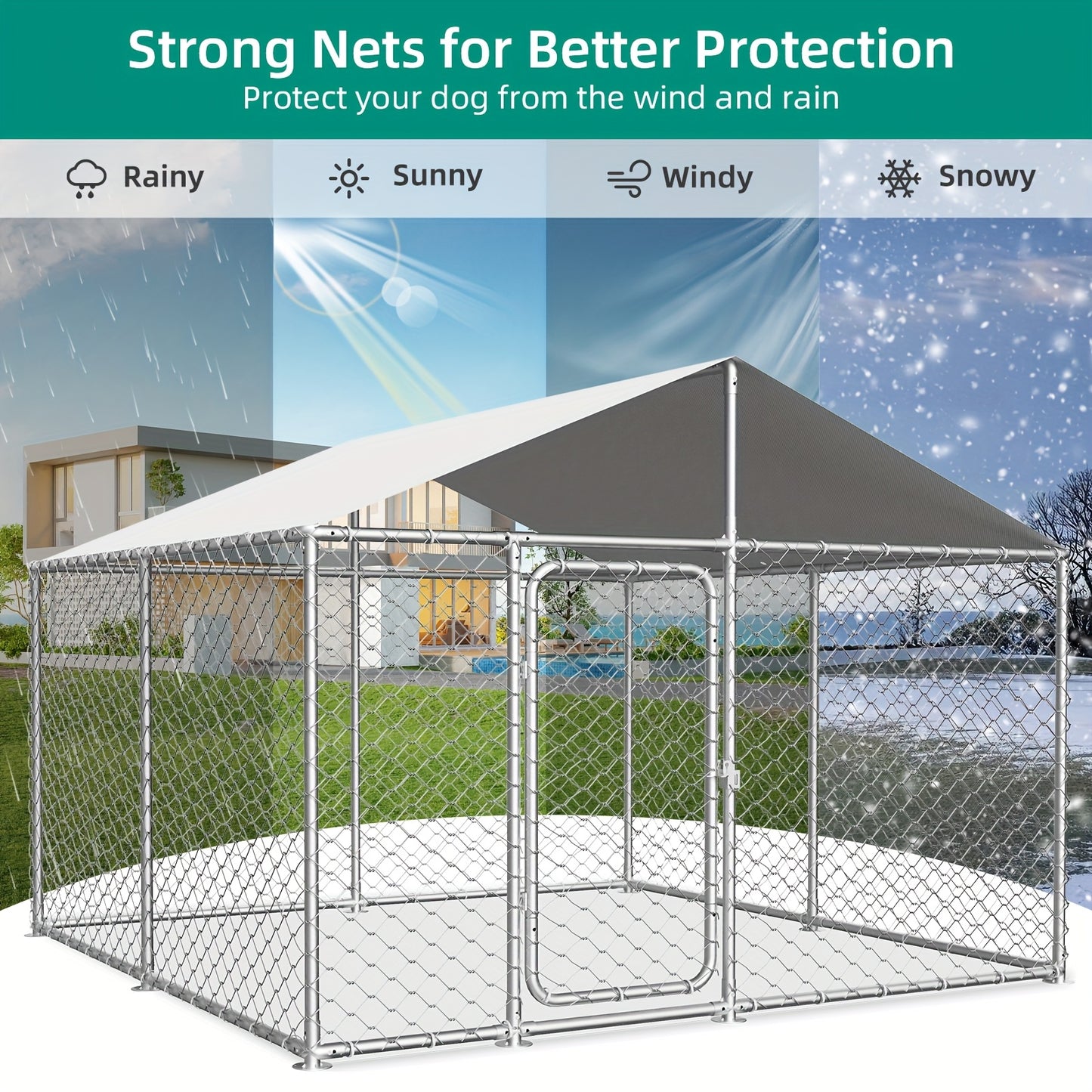 Heavy-Duty Outdoor Dog Kennel with Waterproof Cover and Security Lock