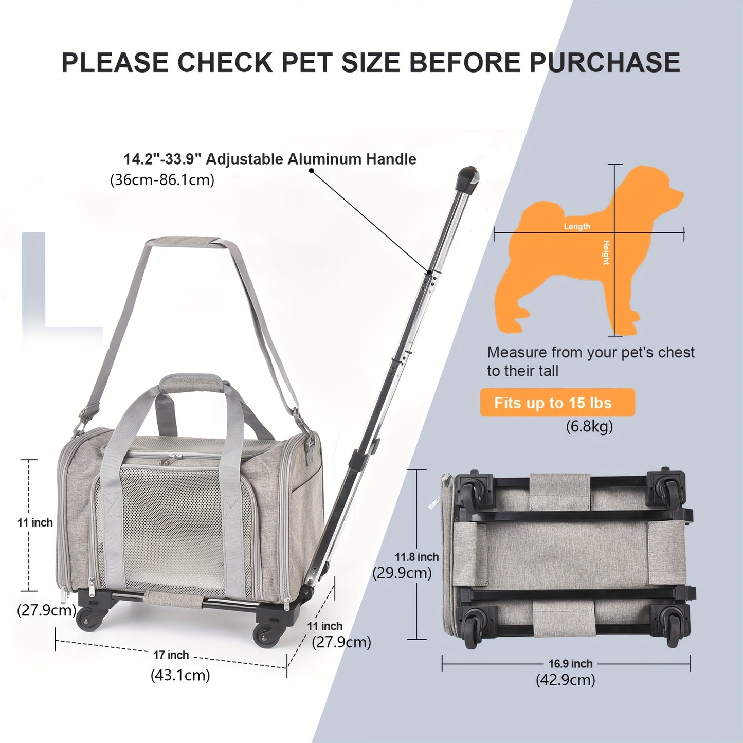 Airline Approved Pet Bag with Smooth Sliding Wheels