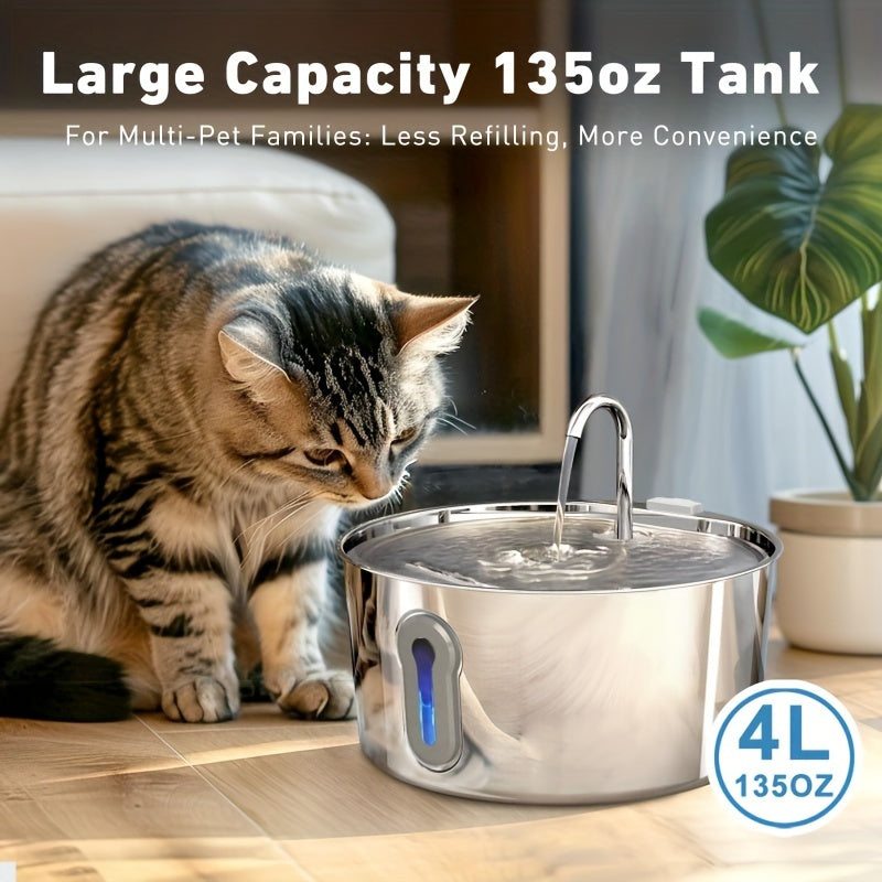 Stainless Steel Cat Water Fountain 135oz Automatic Pet Dispenser