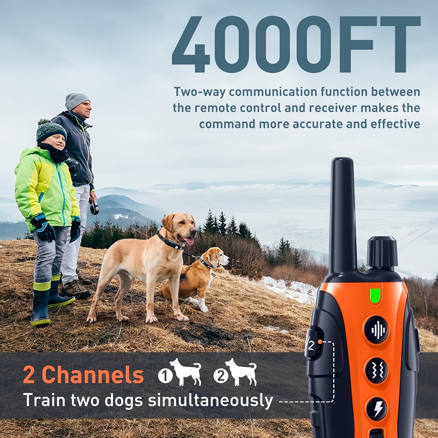 Dog Shock Collar 2 Dogs 15-150lbs Waterproof With Flashing Light