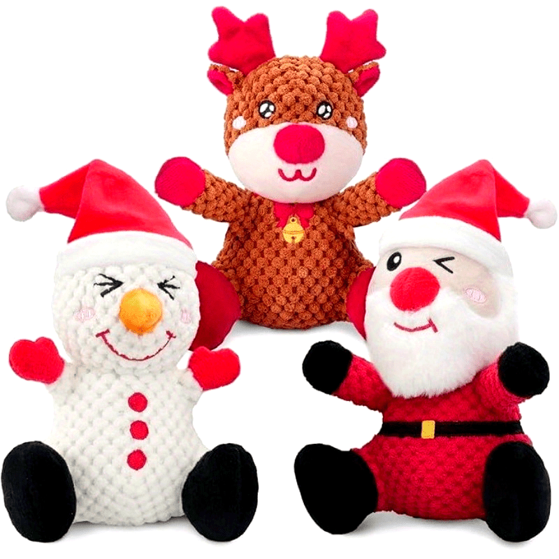 Santa Claus Moose Snowman Plush Dog Chew Toys Pack