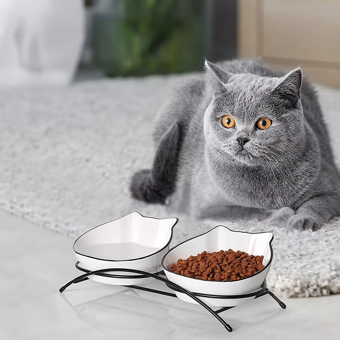 2pcs 12oz Ceramic Cat Bowls - Anti-Vomiting Design