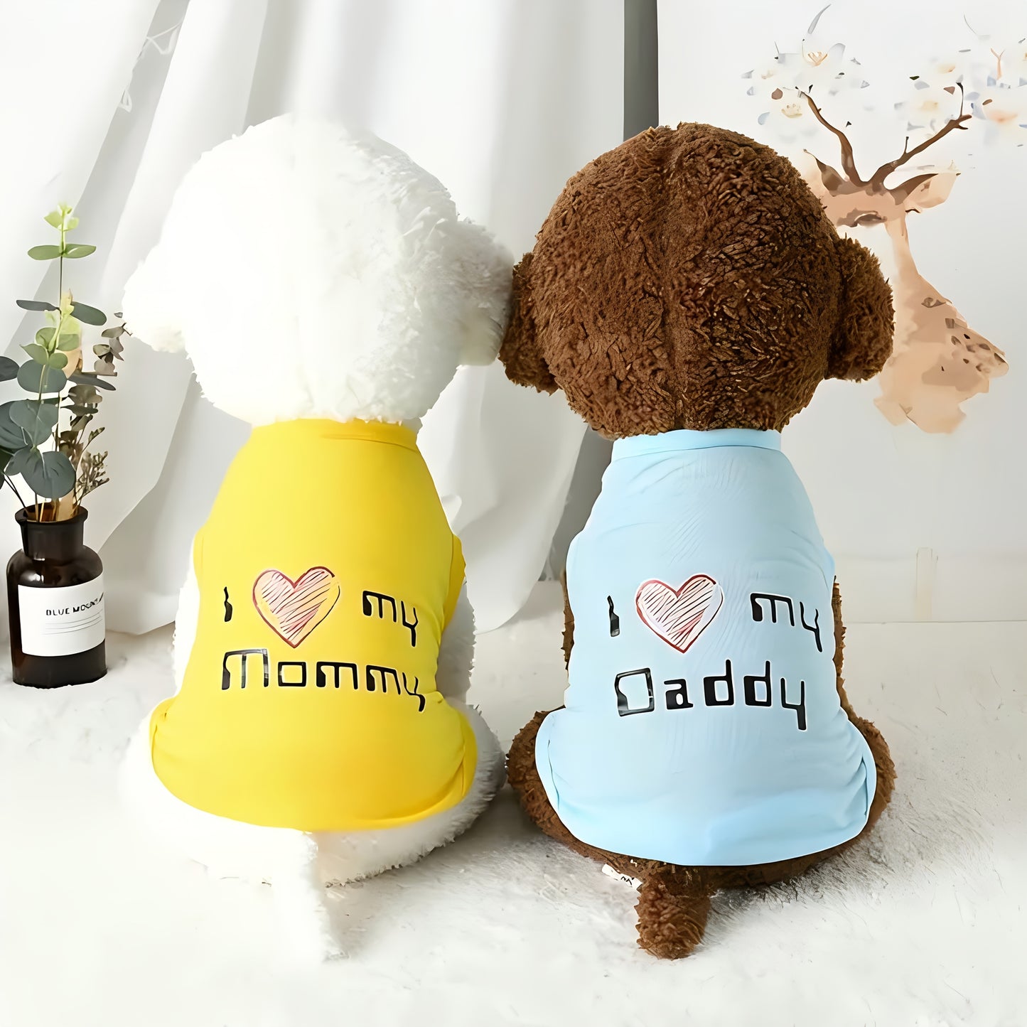 Dog T-Shirts with Embroidered I Love My Mom Design