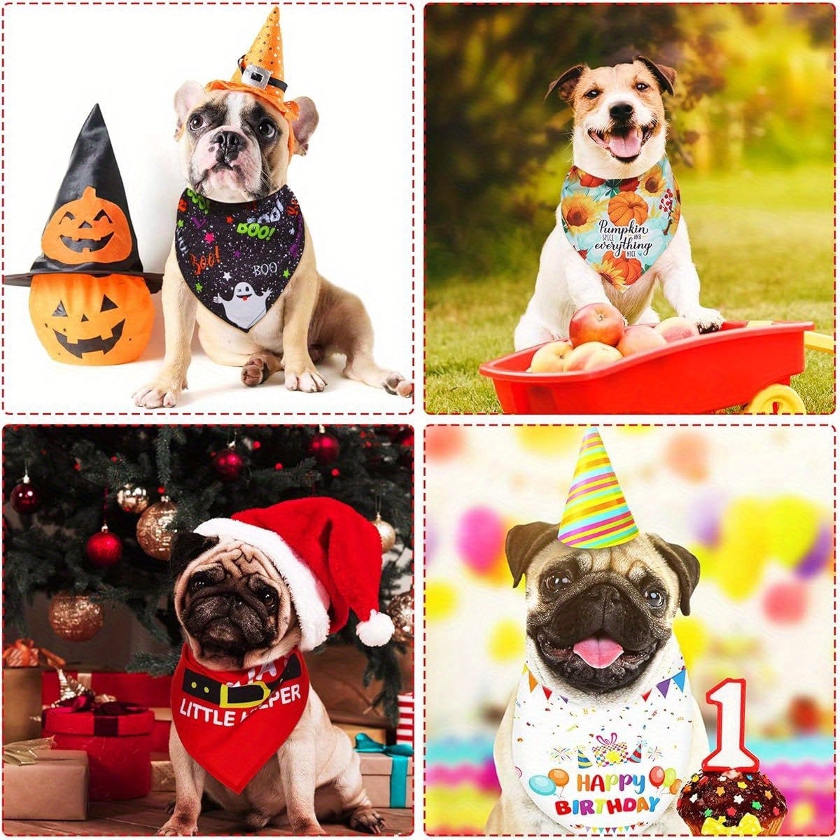 Adjustable Patriotic Holiday Bandanas for Large Dogs 9pcs Set