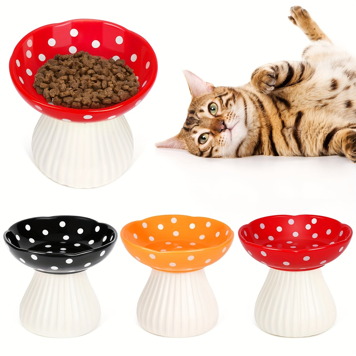 Ceramic Elevated Cat Bowls Set for Comfortable Dining Experience