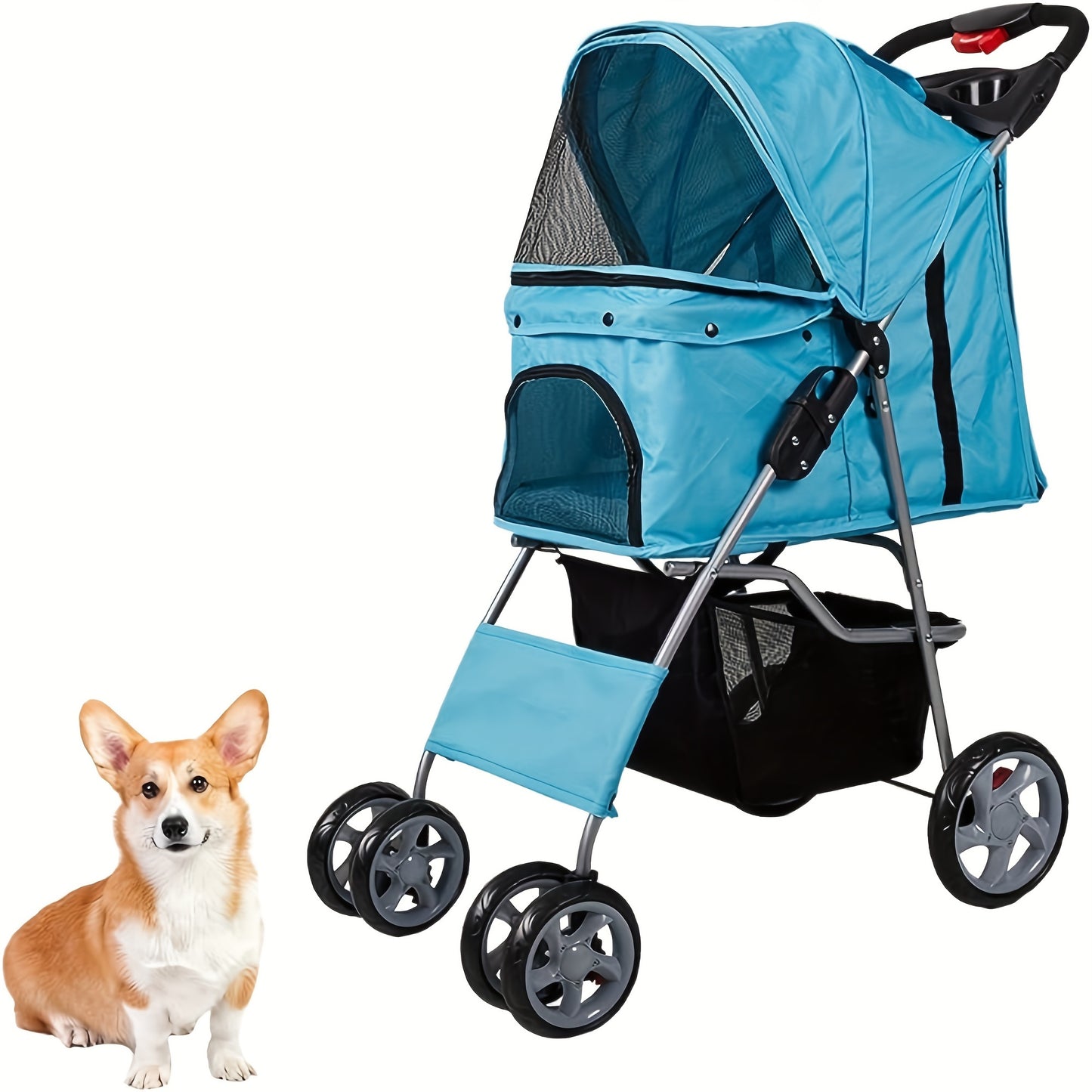 Folding 4-Wheel Double Pet Stroller - Twin Carrier Pushchair