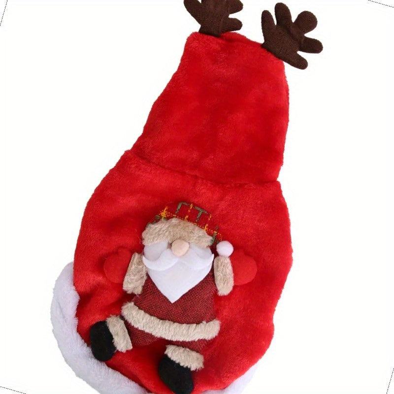 Festive Pet Santa Claus Reindeer Antlers Costume for Holidays