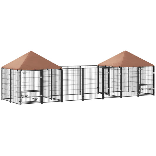 Spacious Outdoor Dog Kennel with Two Rooms and Canopy
