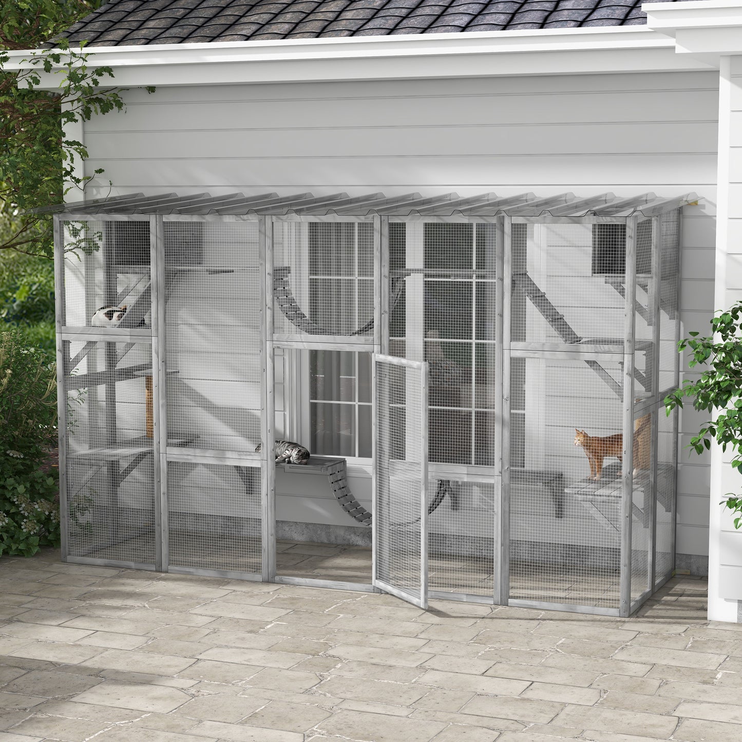 Outdoor Cat Catio Playground with Weather Protection and Shelves