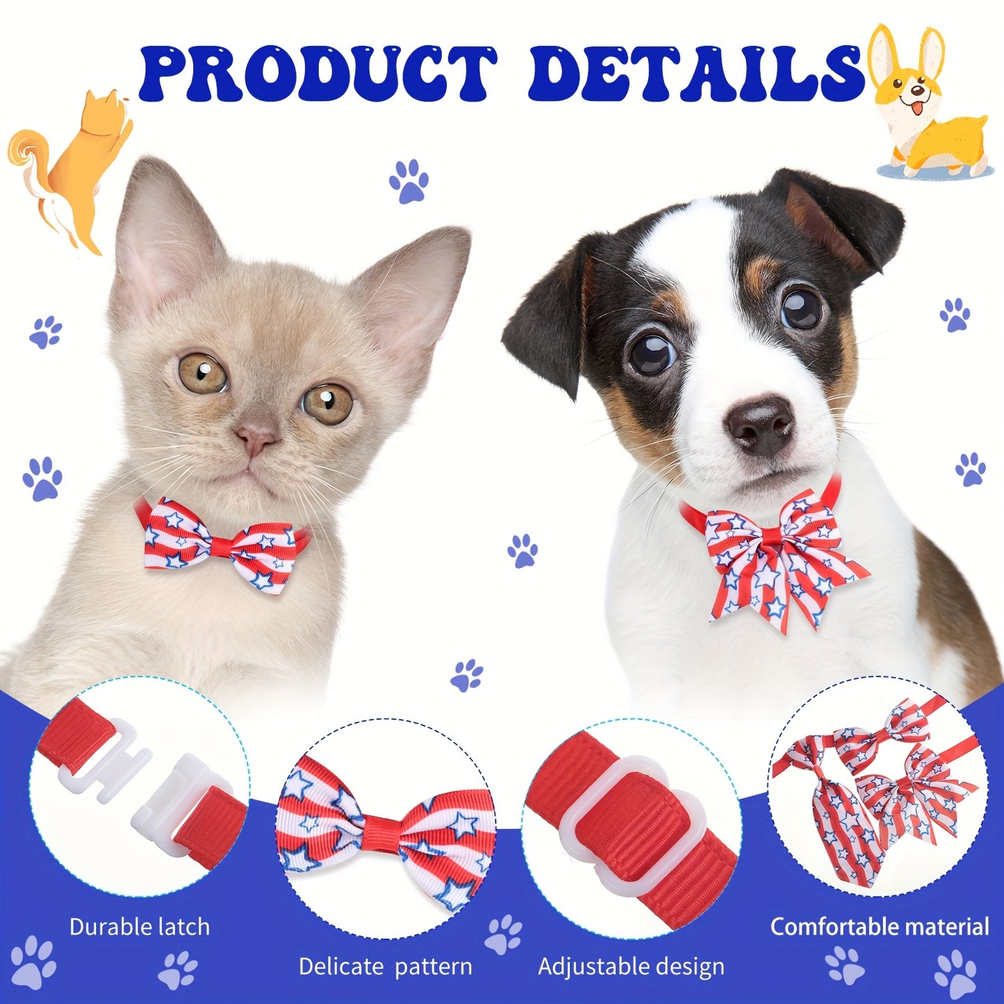 Patriotic Adjustable Dog Bow Tie Collar Set for Festive Pets
