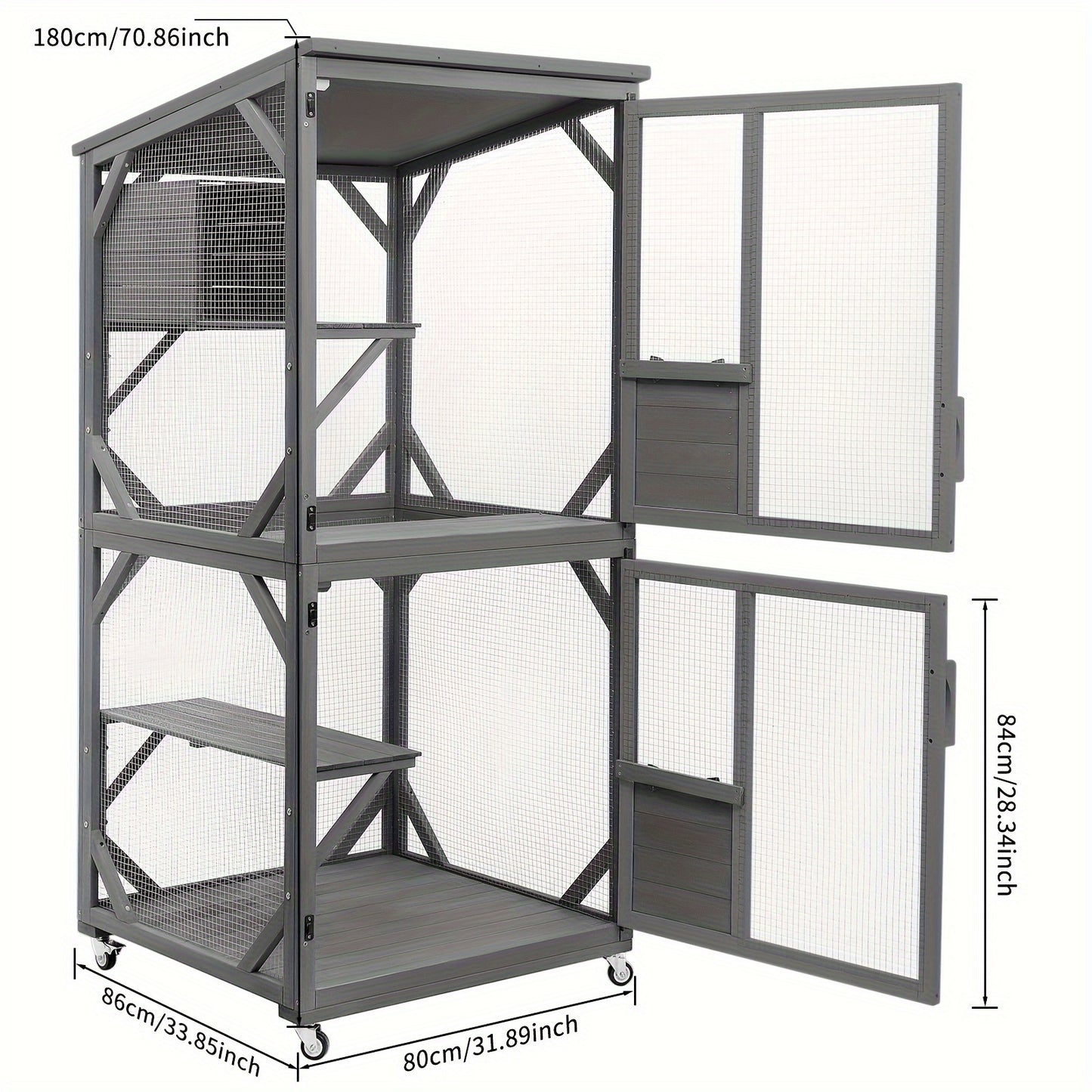 Large Wooden Cat Catio Outdoor Enclosure with Upgraded Resting Box