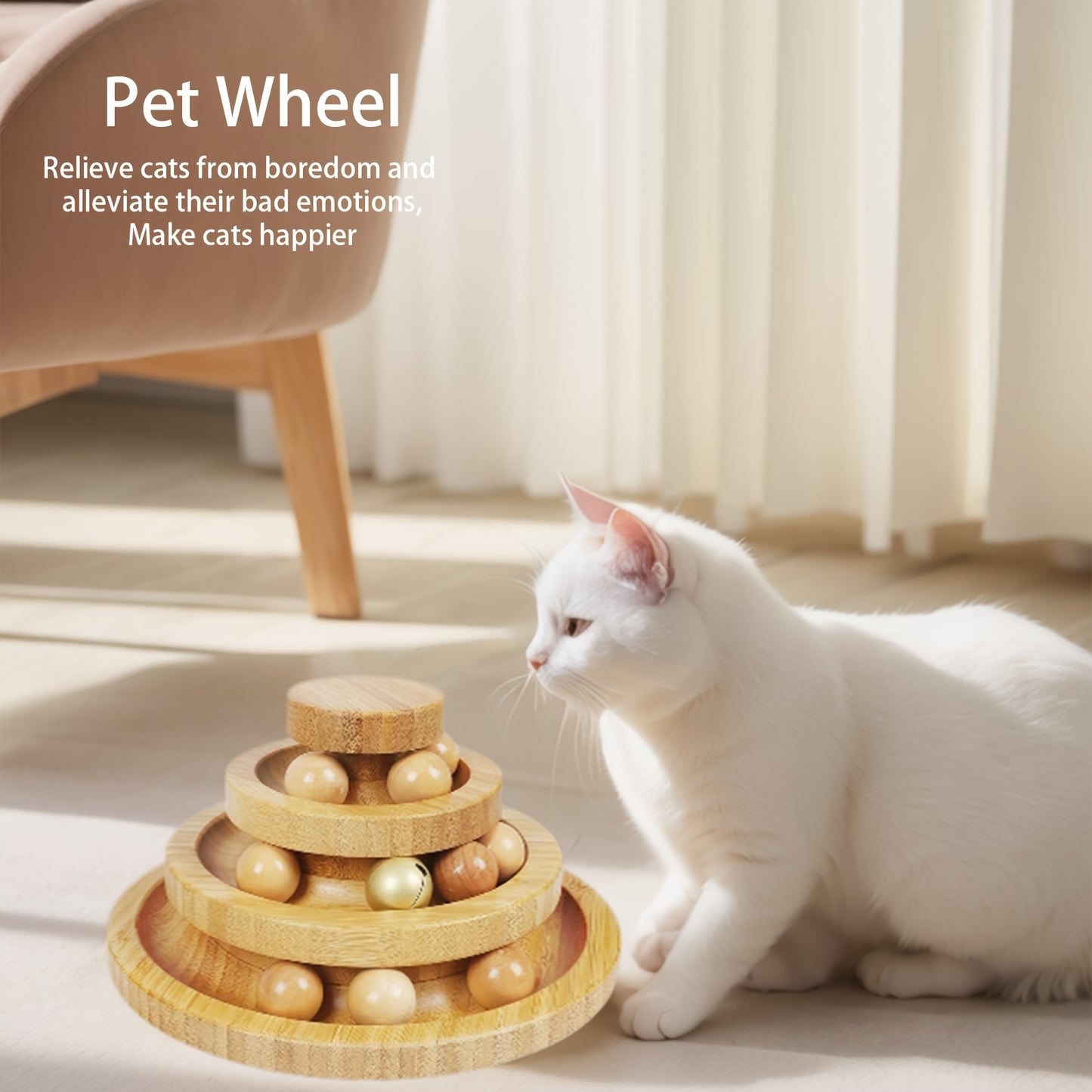 1pc Natural Bamboo Wood Cat Ball Track Rolling Toy Medium Size