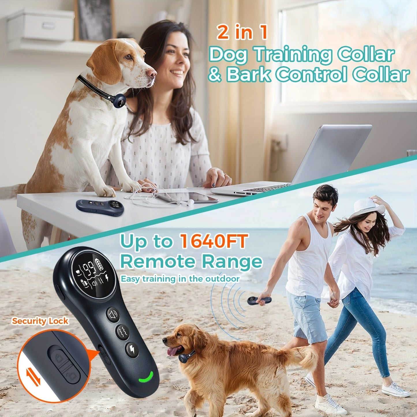 2-in-1 Dog Shock Collar & Dog Bark Collar With Remote