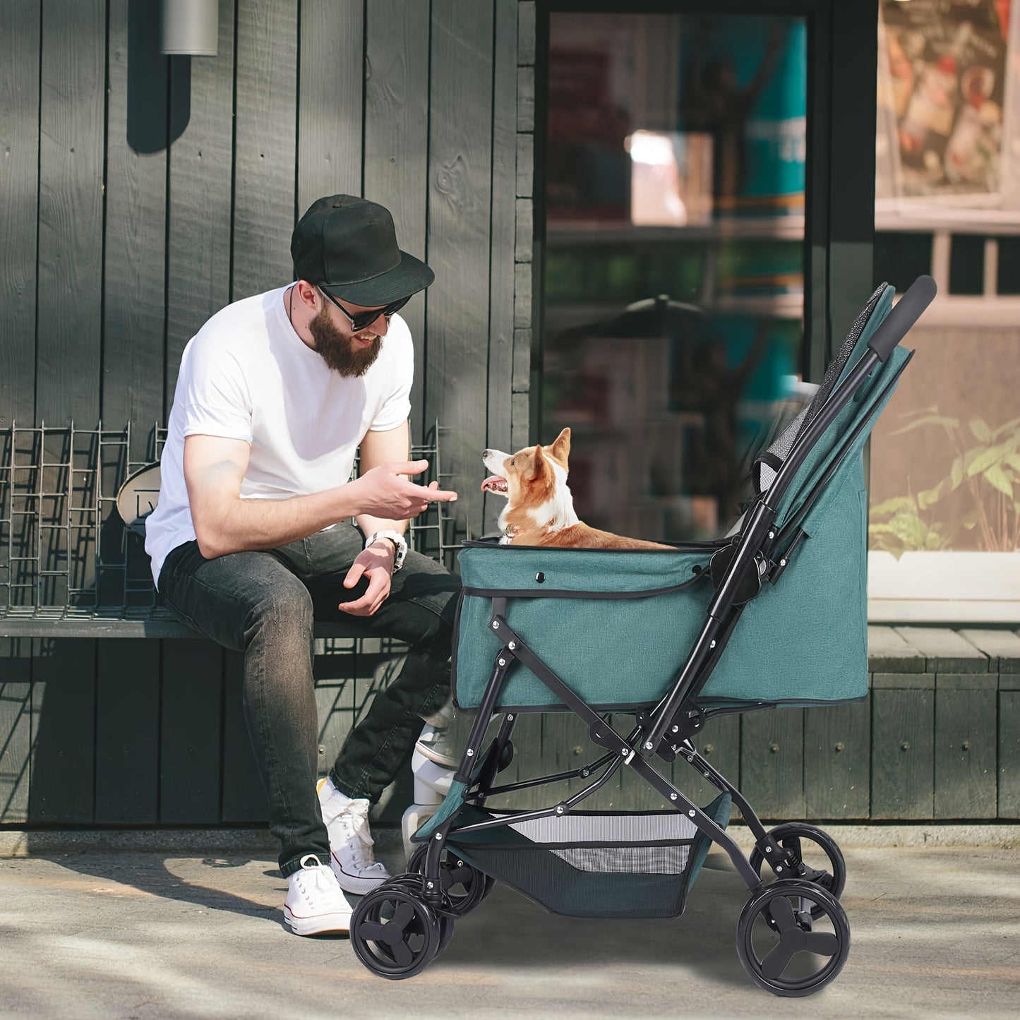 Medium-Sized 50 Pound Dog Stroller With 360 Front Wheels