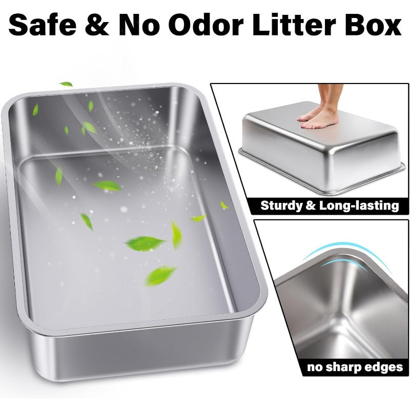 Stainless Steel Cat Litter Box for Easy Cleanup and Odor Control