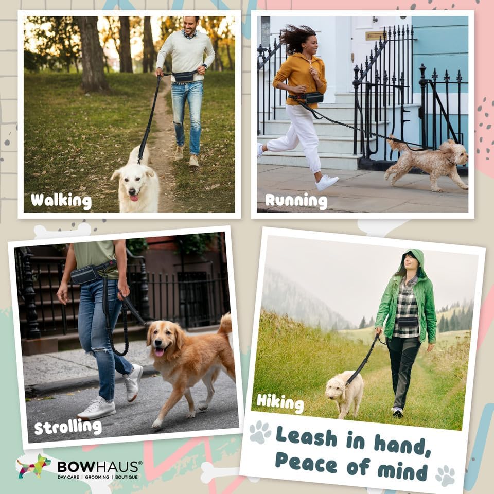 CAPHAUS Hands Free Dog Leash with Zipper Pouch and Bungee